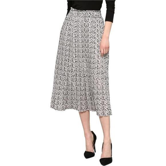 Womens High Waist Midi Swing Skirt with Pockets Black White - Picture 1 of 5